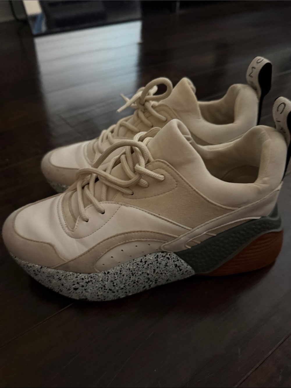 Stella McCartney Cream & Tan Lace-Up Sneakers
